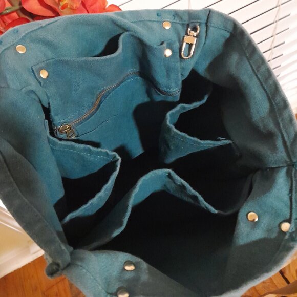 FEED Project Faded Look Turquoise Canvas Tote Bag - Picture 10 of 12